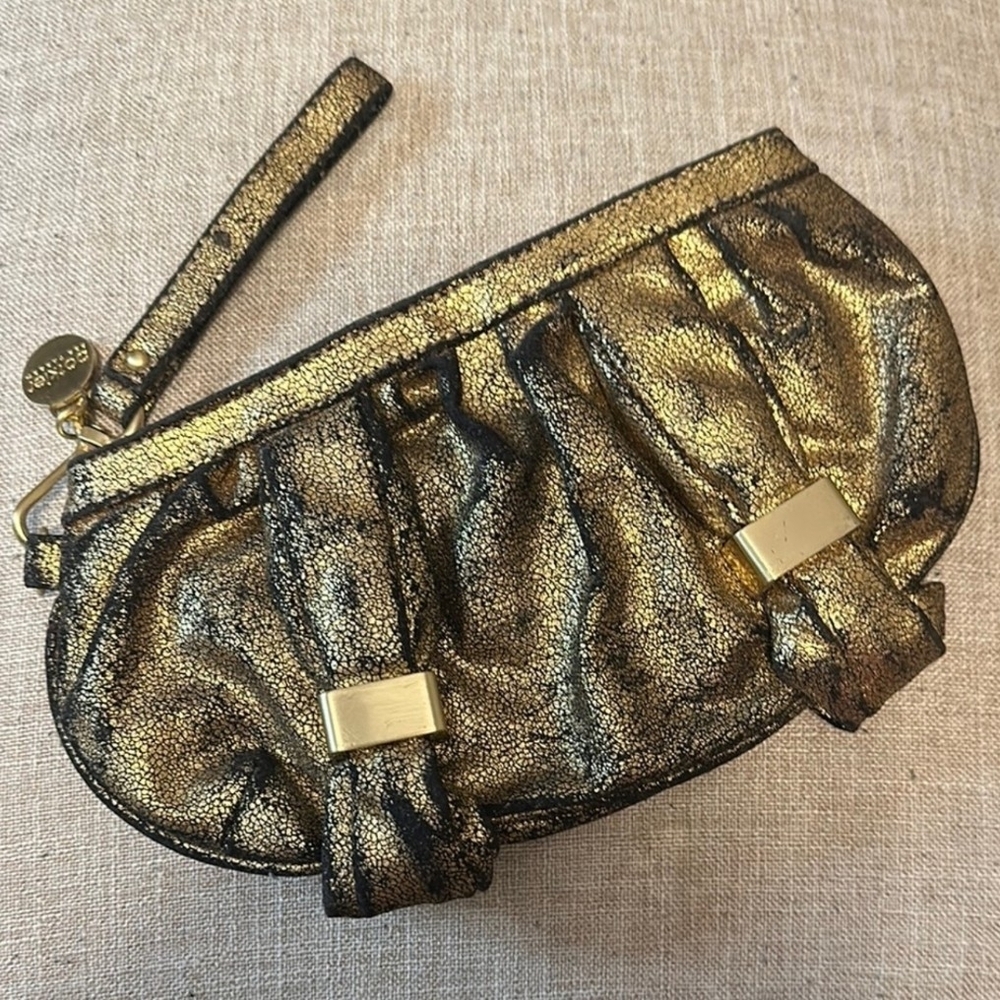 Glamorous Gold Crinkled Clutch with Metal Frame